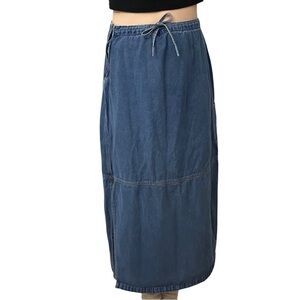 Vintage Denim Maxi Skirt Jean Tie Waist Y2K Modest Casual Size 10/12 Medium